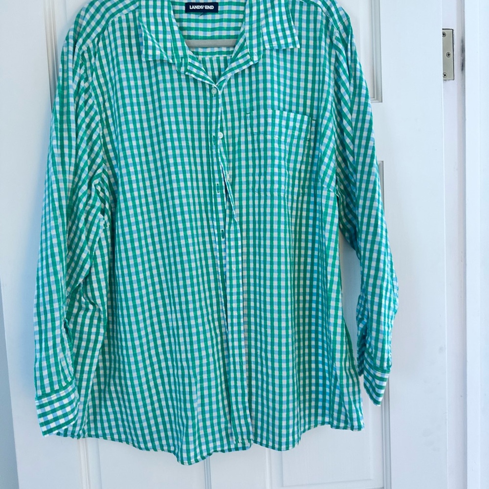 Lands' End Checkered Long Sleeve Shirt